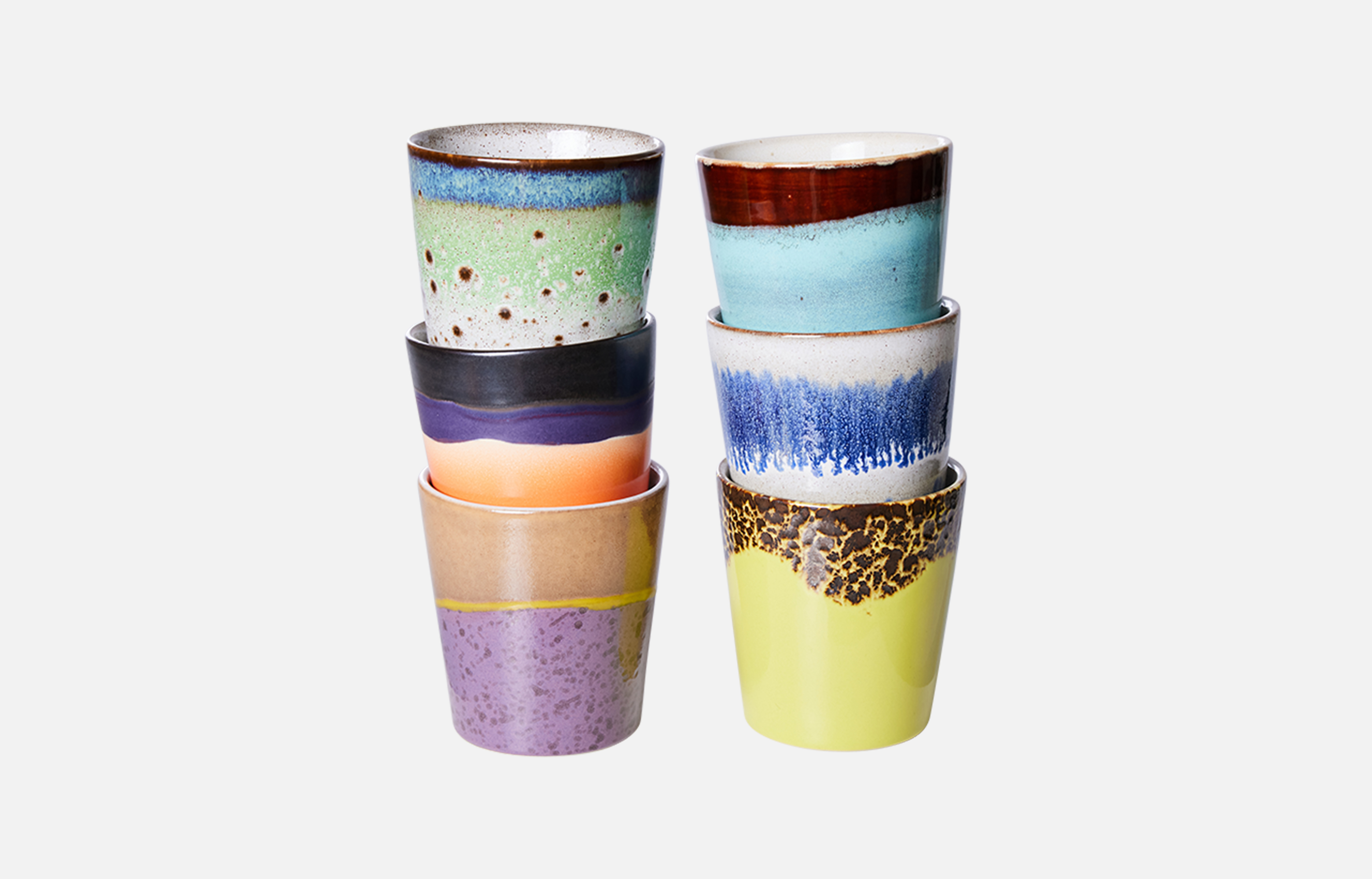 70s Keramik 6er Set Kaffeebecher - Pluto