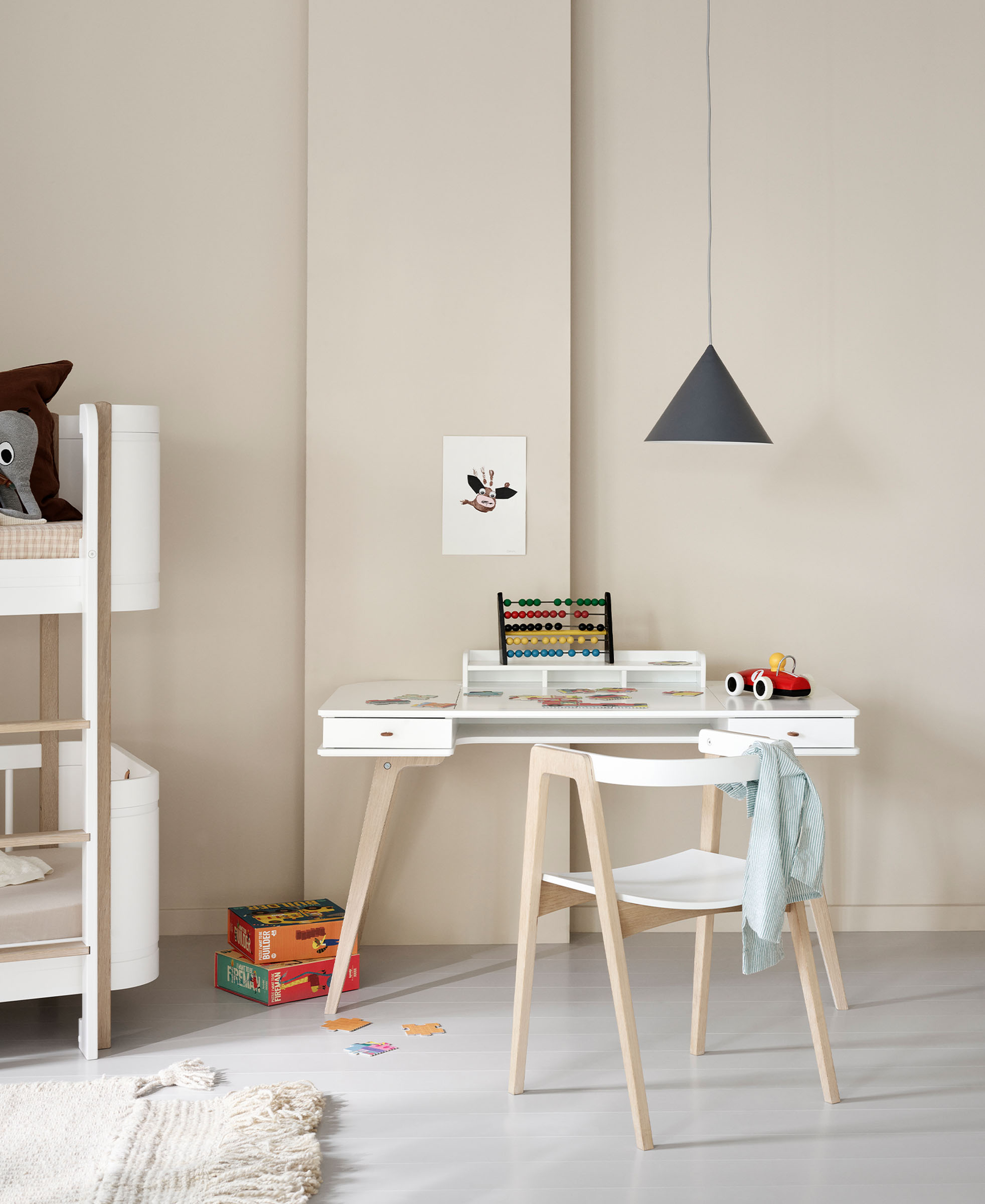 Wood Schreibtisch 66 cm & Armlehnstuhl Set, weiß/Eiche