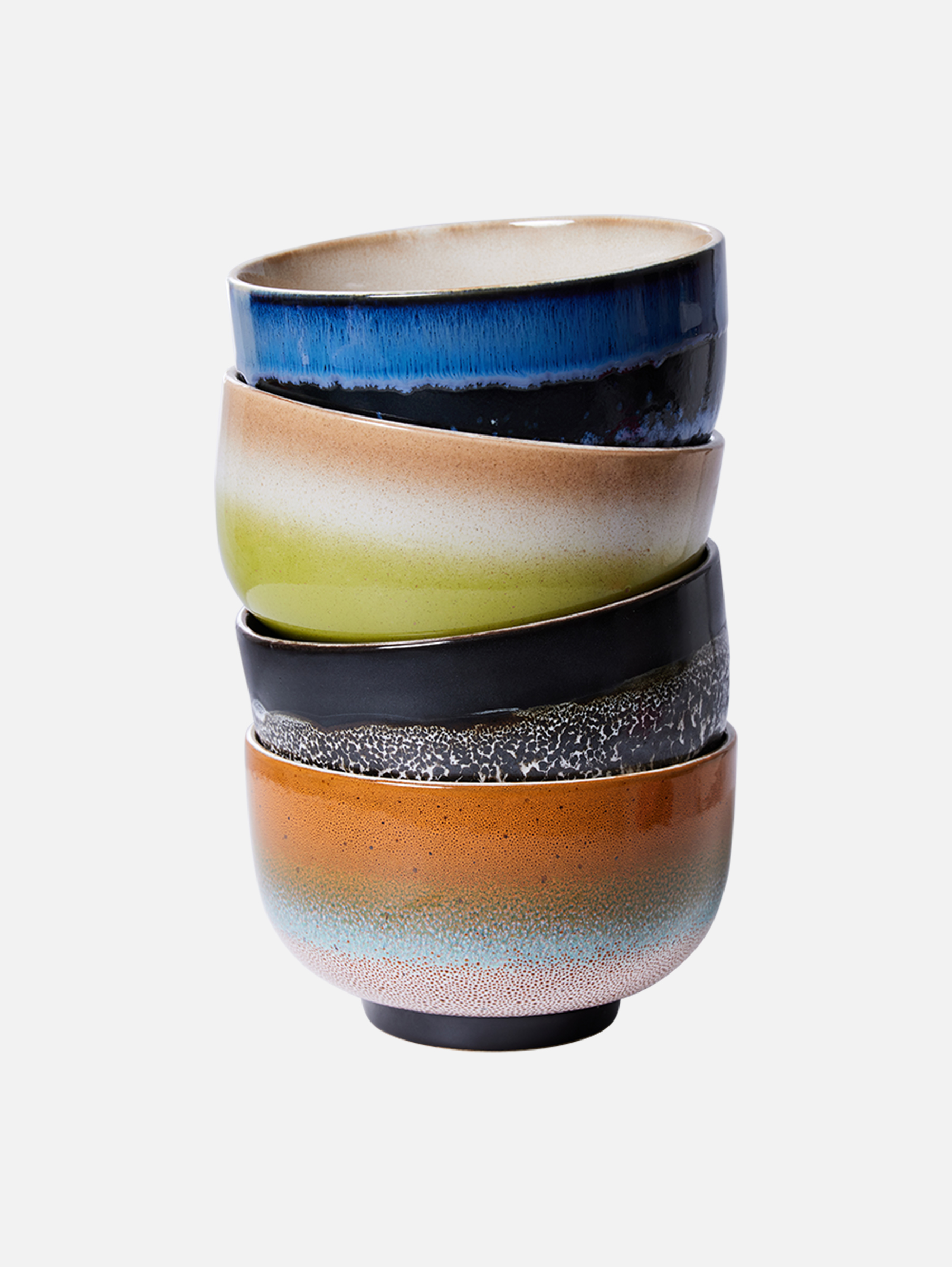 70s Keramik 4er Set Noodle Schüsseln - Groovy