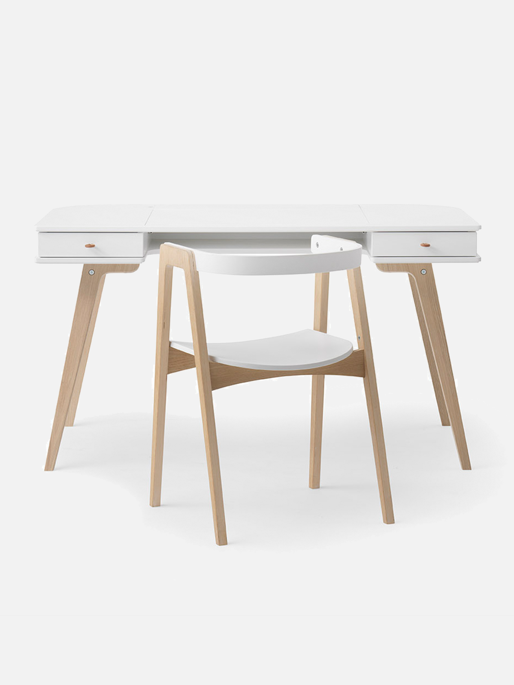 Wood Schreibtisch 66 cm & Armlehnstuhl Set, weiß/Eiche