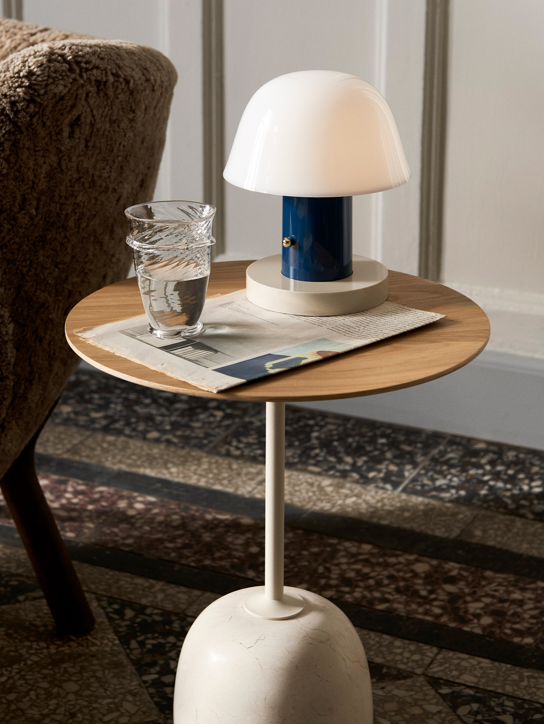 Lato Beistelltisch LN8 rund ø 40 cm Eiche / Crema Diva Marmor