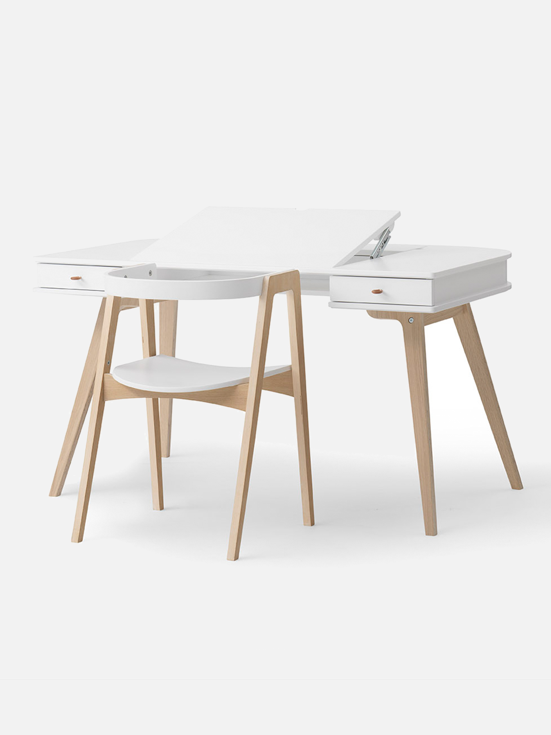 Wood Schreibtisch 66 cm & Armlehnstuhl Set, weiß/Eiche