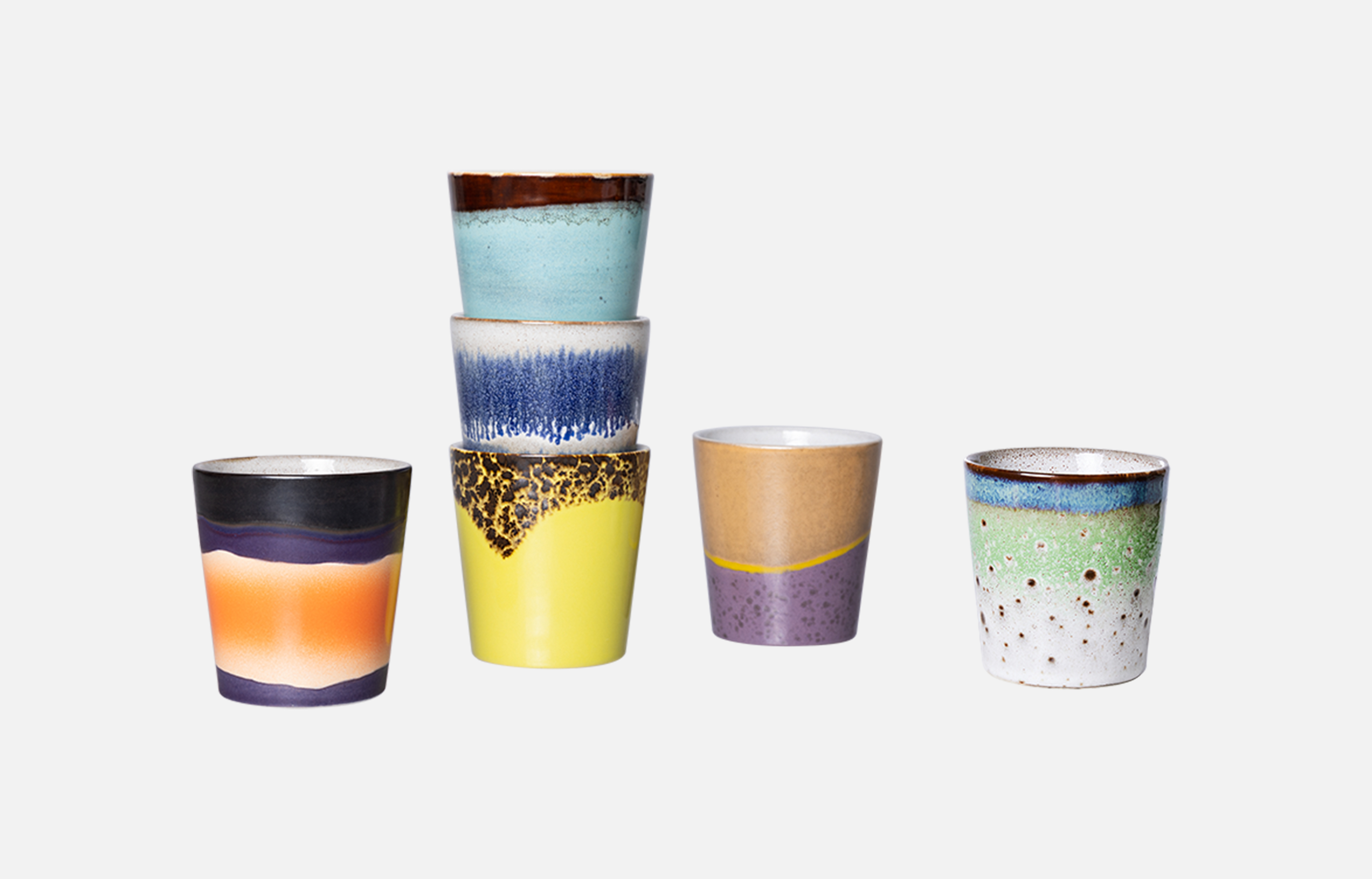 70s Keramik 6er Set Kaffeebecher - Pluto