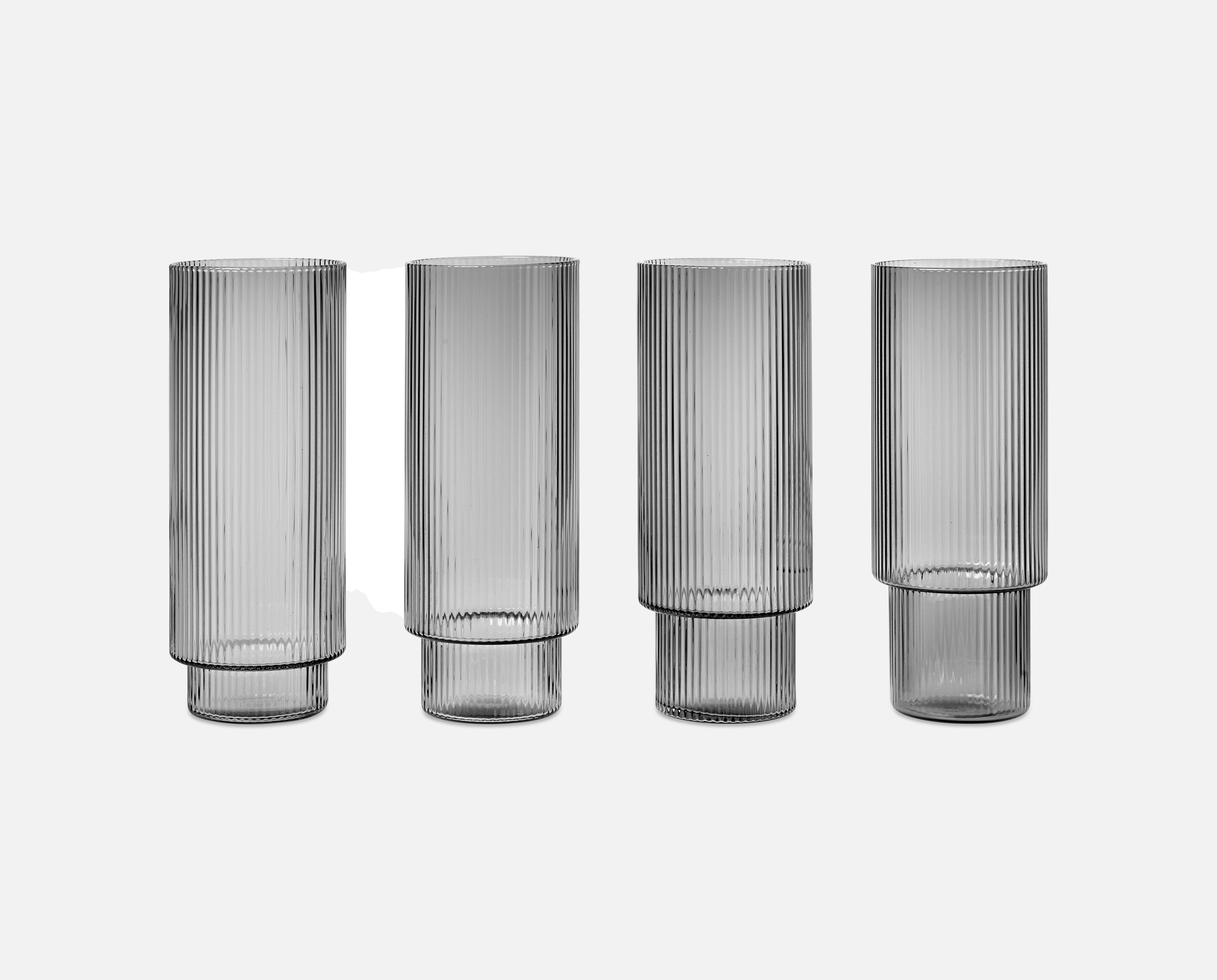 Ripple Long Drink Gläser 4er Set - Smoked grey