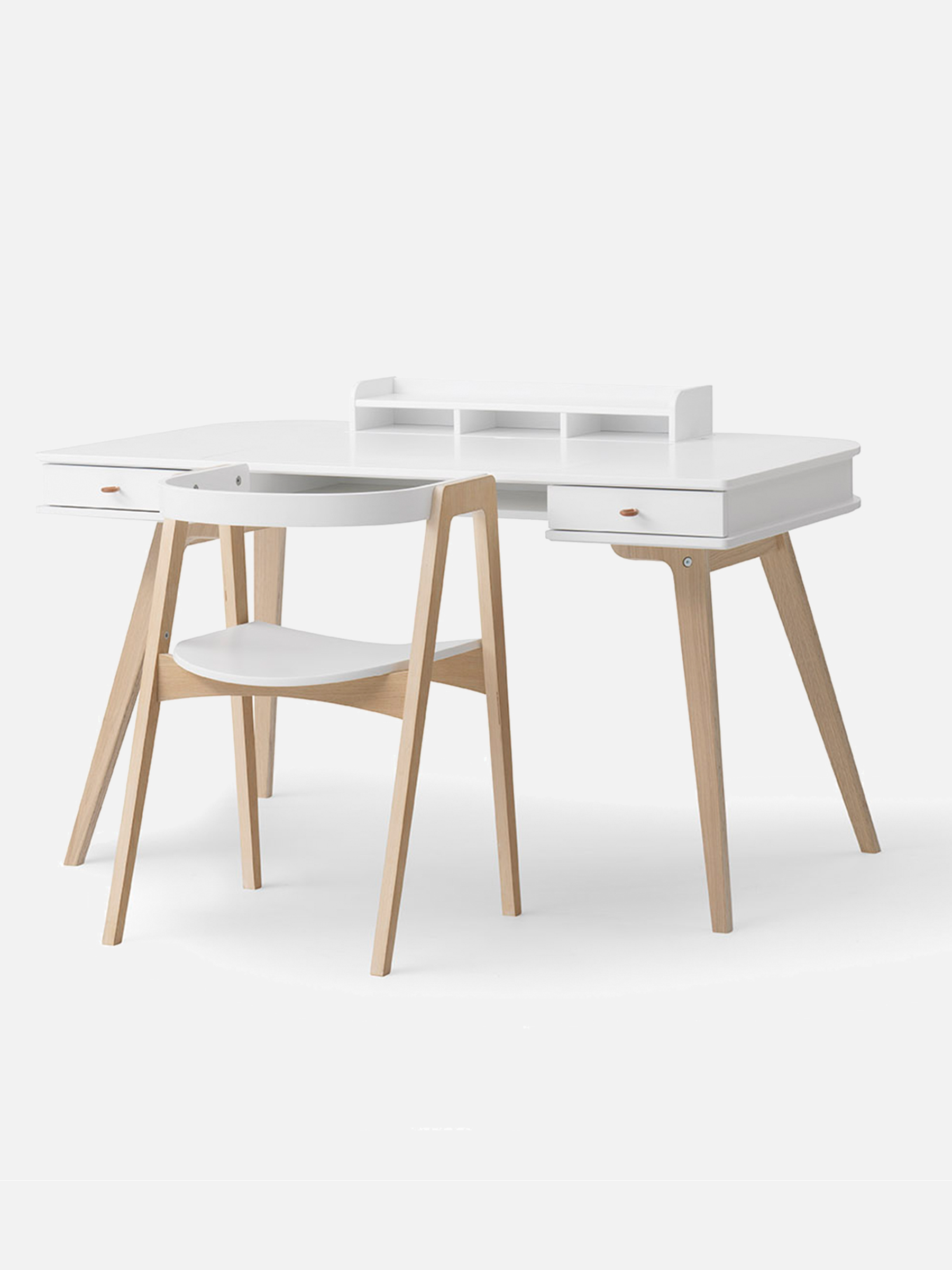 Wood Schreibtisch 66 cm & Armlehnstuhl Set, weiß/Eiche
