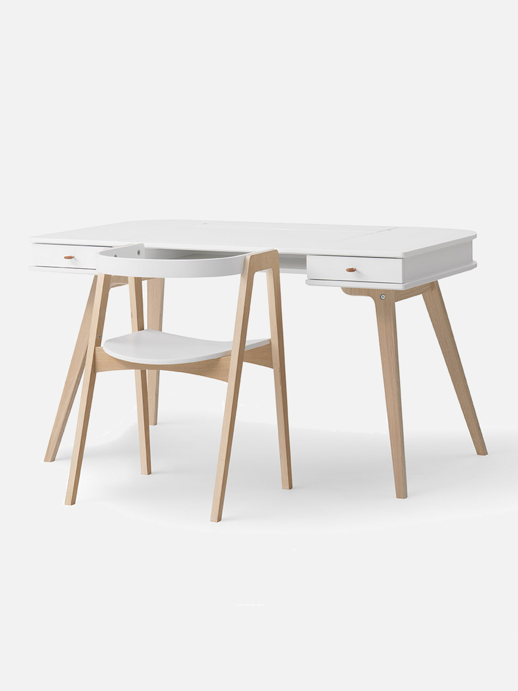 Wood Schreibtisch 66 cm & Armlehnstuhl Set, weiß/Eiche