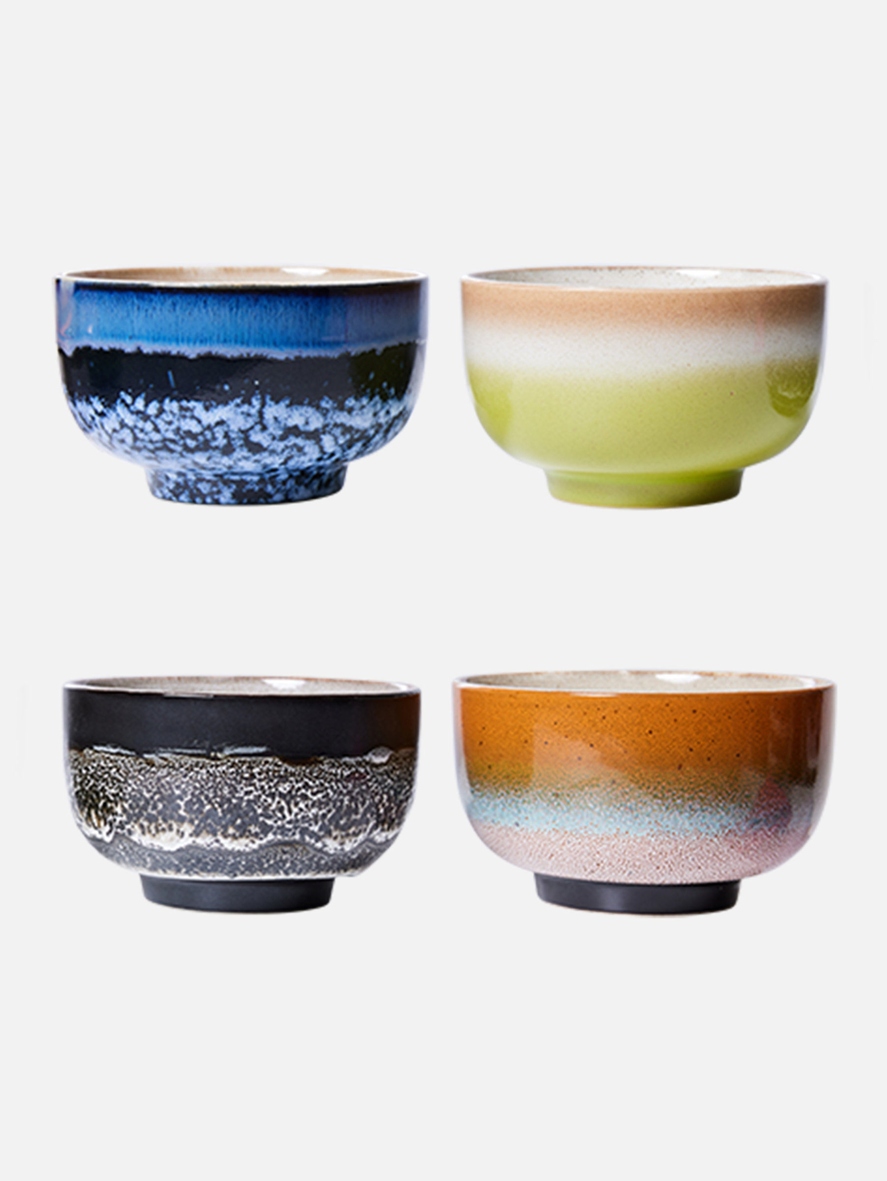 70s Keramik 4er Set Noodle Schüsseln - Groovy